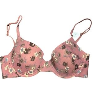 Lucky Brand Womens T-Shirt Push Up Bra Floral Padded Underwire Pale Pink 36C NWT